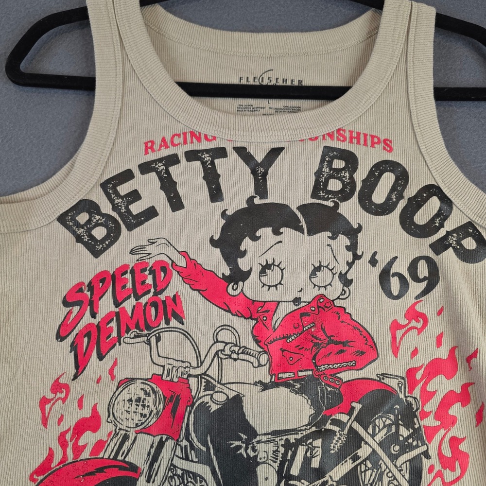 Fleischer Studios Betty Boop Tank Top Womens Large Tan Cropped Speed Demon Moto